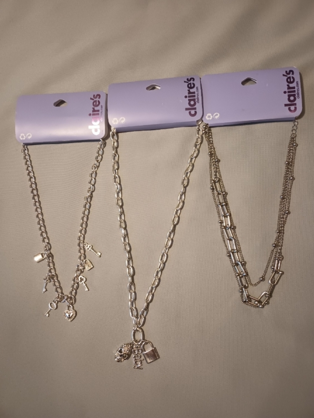 Claire's Silver Tone Heart Lock And Key Necklaces Set (3)